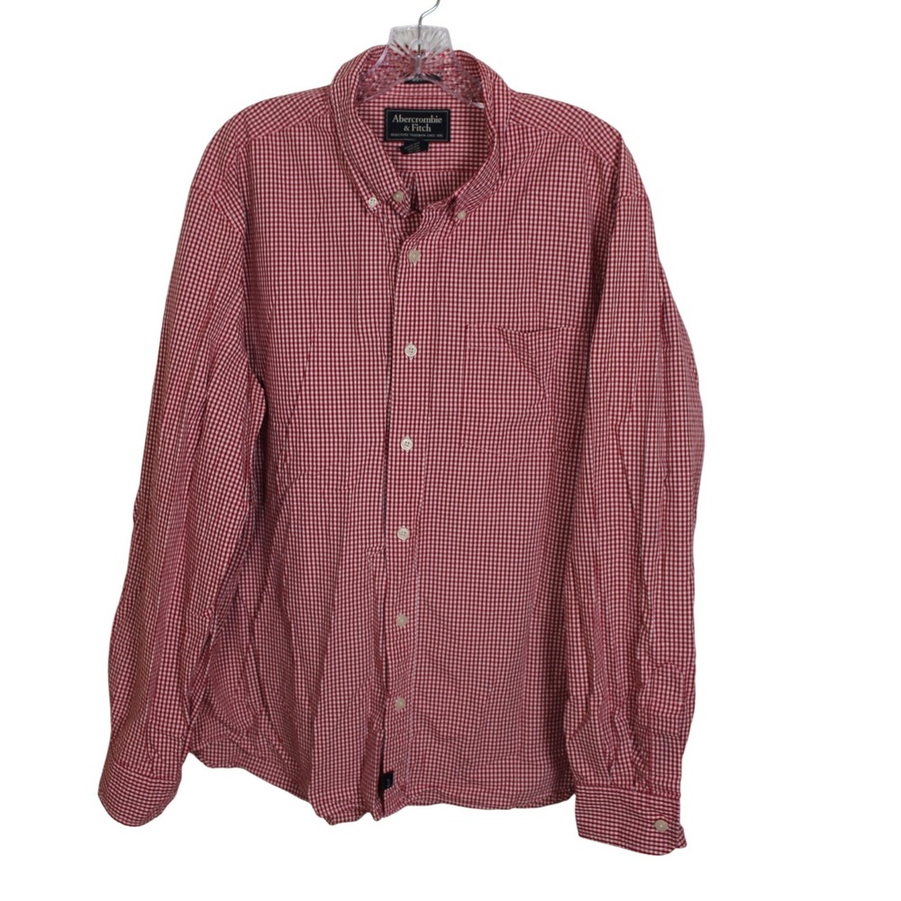 Abercrombie & Fitch Mens Button Down Shirt XL Red‎ White Gingham Check Muscle